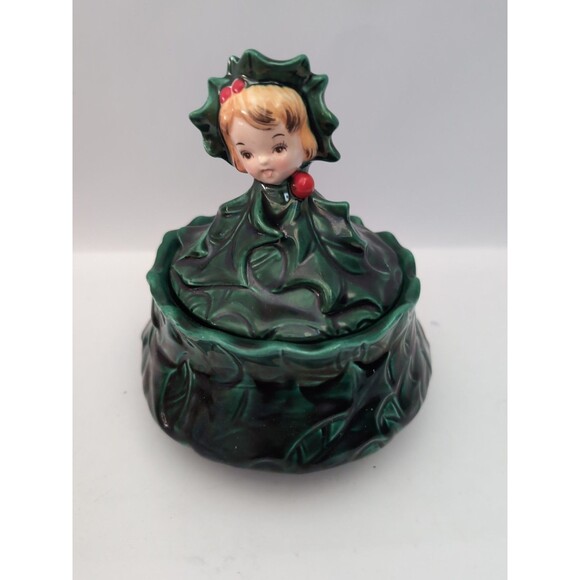 Vintage Japan Top Line Import Holly Girl Candy Dish Lidded Bowl - Picture 6 of 6
